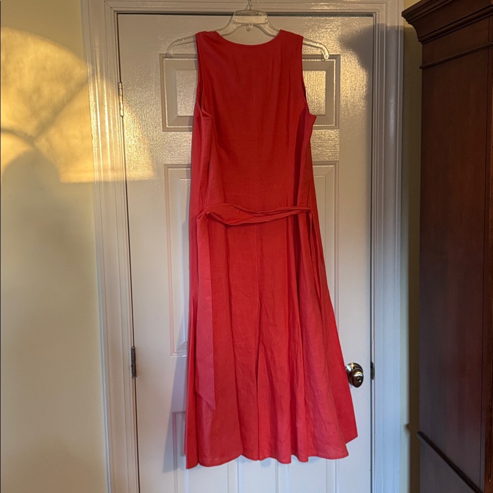 Talbots V-Neck Sleeveless Midi Dress in Coral Red - Picture 3 of 4